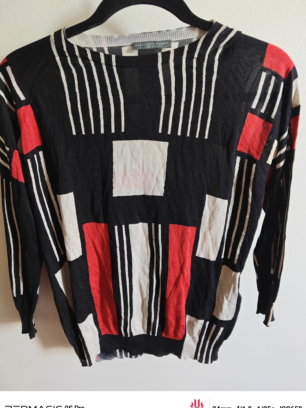 Alexander McQueen Black Red White Geometric Knit Sweater